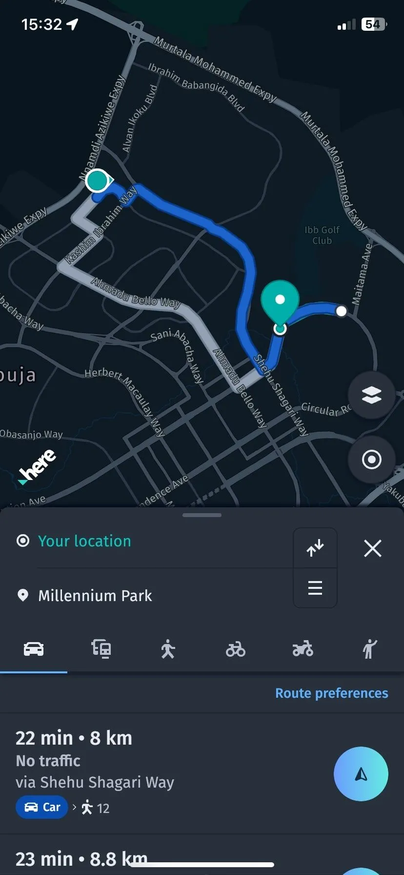 Chế độ định vị xe hơi trên ứng dụng bản đồ offline HERE WeGo