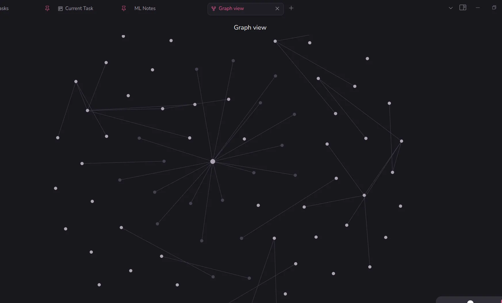 Chế độ đồ thị Graph View của Obsidian hiển thị mối liên hệ giữa các ghi chú