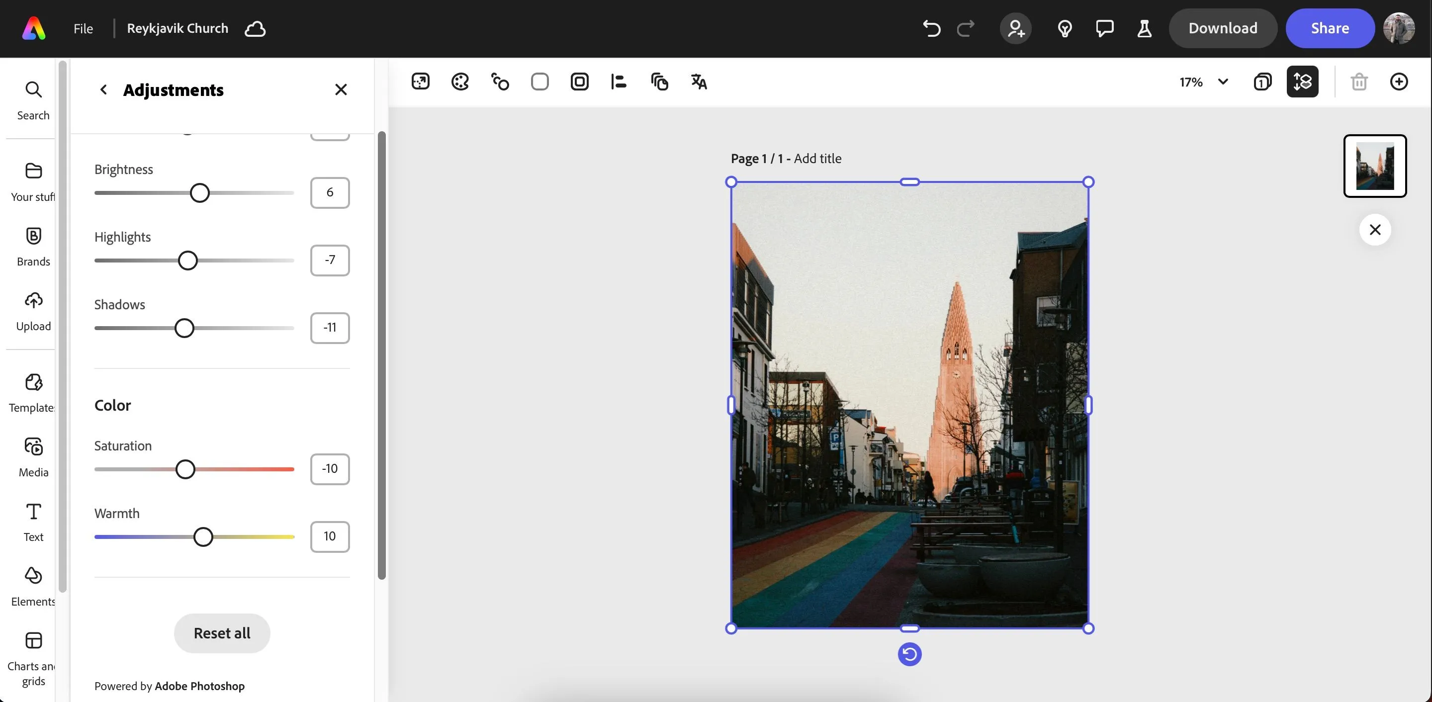 Chỉnh sửa ảnh với các tùy chọn cơ bản trong ứng dụng Adobe Express