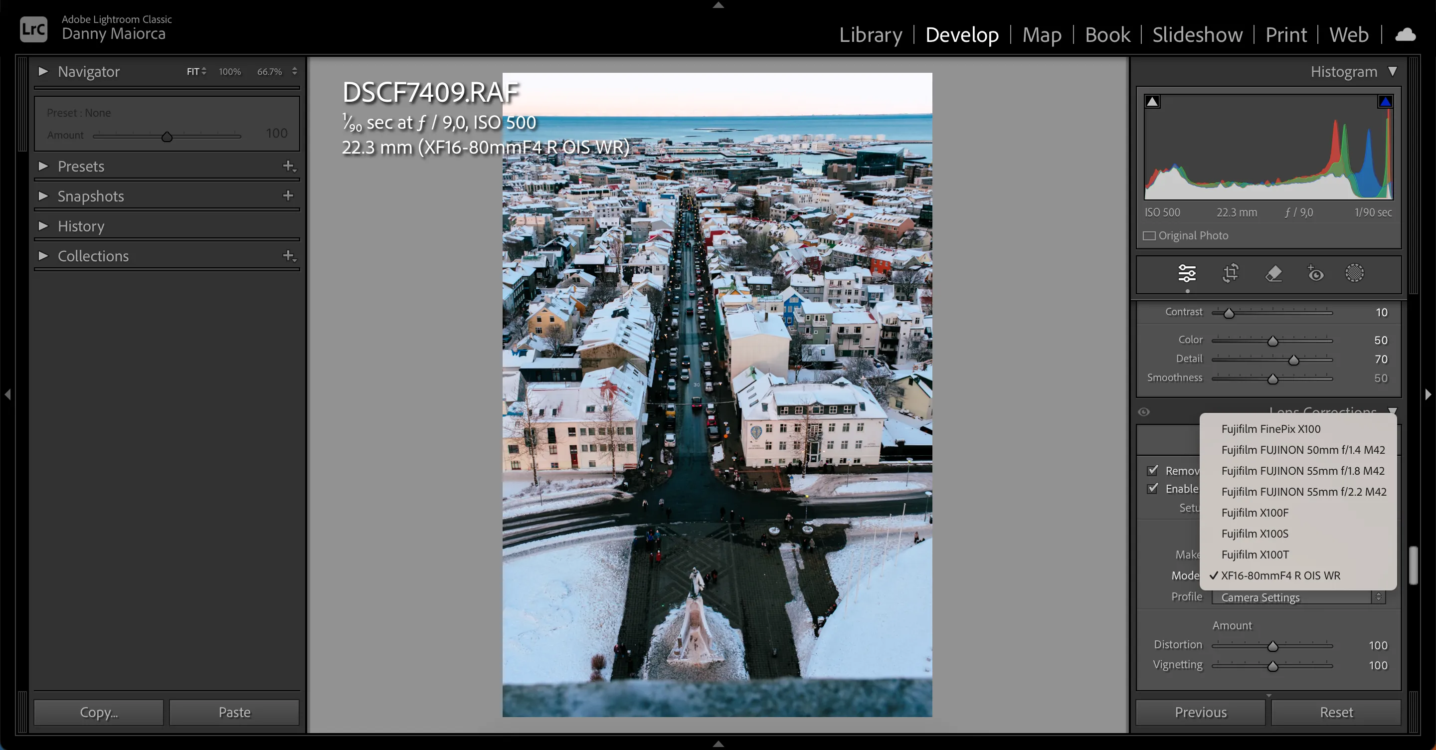 Chỉnh sửa cấu hình ống kính và hiệu chỉnh màu sắc trong Adobe Lightroom trên máy tính