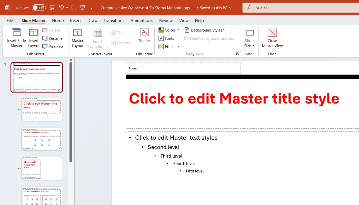 Chỉnh sửa một master slide trong PowerPoint để áp dụng các thay đổi nhất quán cho toàn bộ bài thuyết trình.