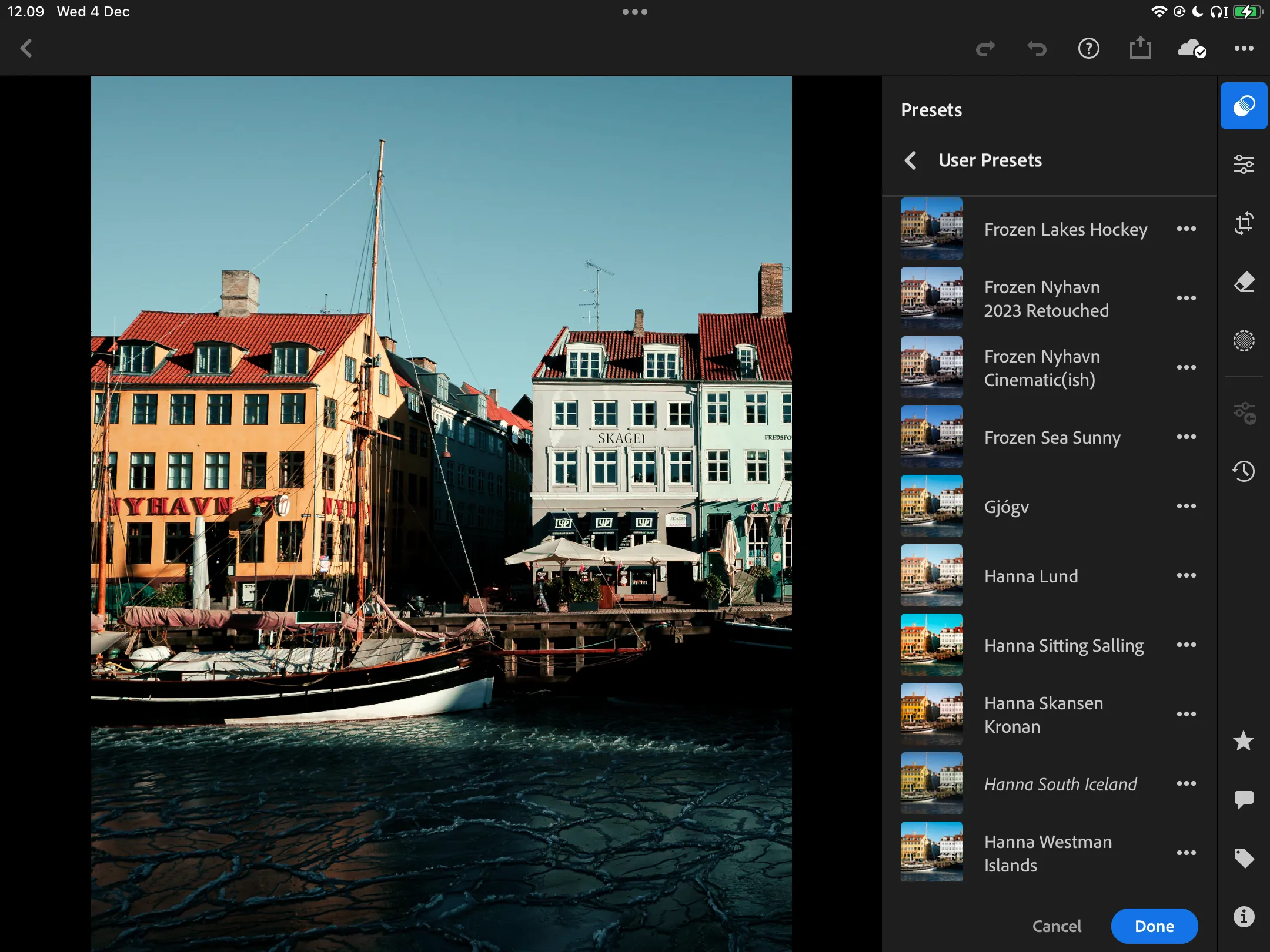 Chọn các preset được đề xuất khác nhau trong Lightroom CC trên iPad