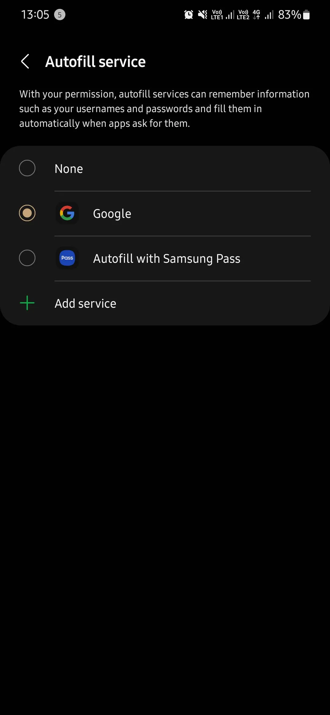 Chọn Google làm tùy chọn tự động điền mật khẩu trên điện thoại Samsung
