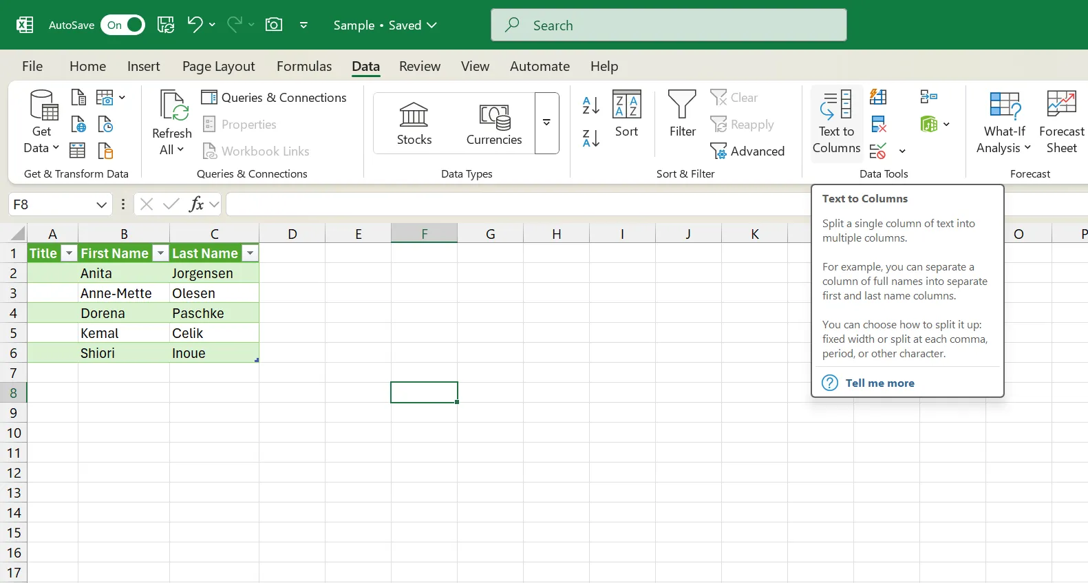 Chức năng Chuyển văn bản thành cột trong Microsoft Office Excel