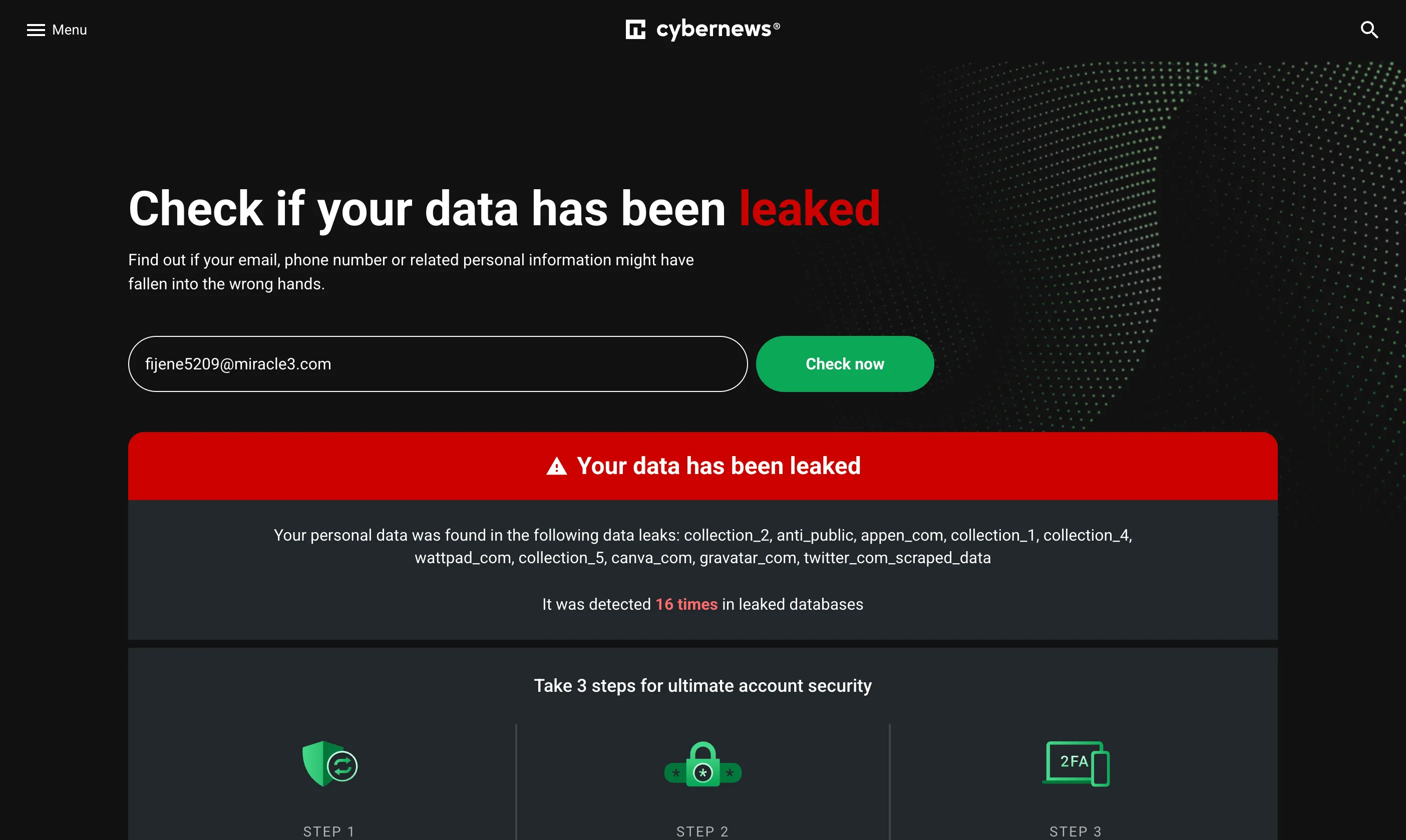 Công cụ CyberNews Personal Data Leak Checker hỗ trợ kiểm tra thông tin cá nhân trên dark web