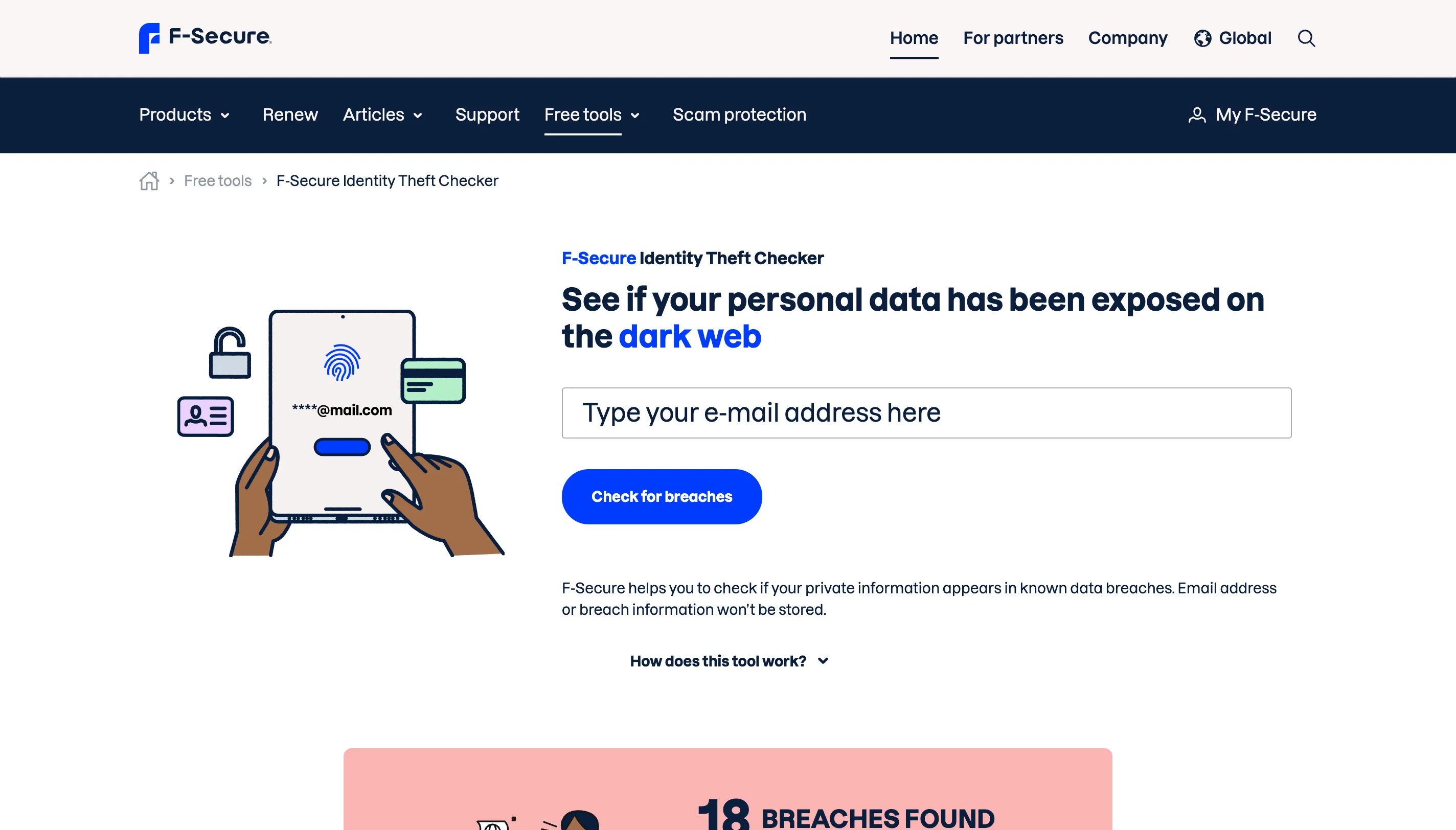 Công cụ F-Secure Identity Theft Checker để kiểm tra nguy cơ bị đánh cắp danh tính