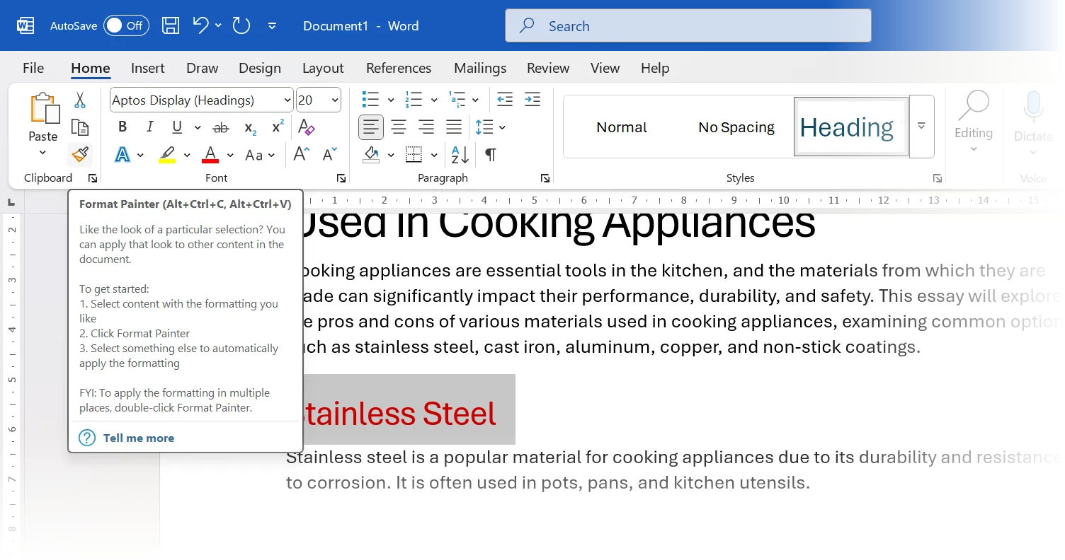 Công cụ Format Painter giúp sao chép định dạng nhanh chóng trong Microsoft Word