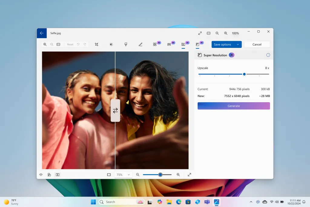 Công cụ Siêu phân giải (Super Resolution) giúp cải thiện chất lượng ảnh trong ứng dụng Ảnh Windows
