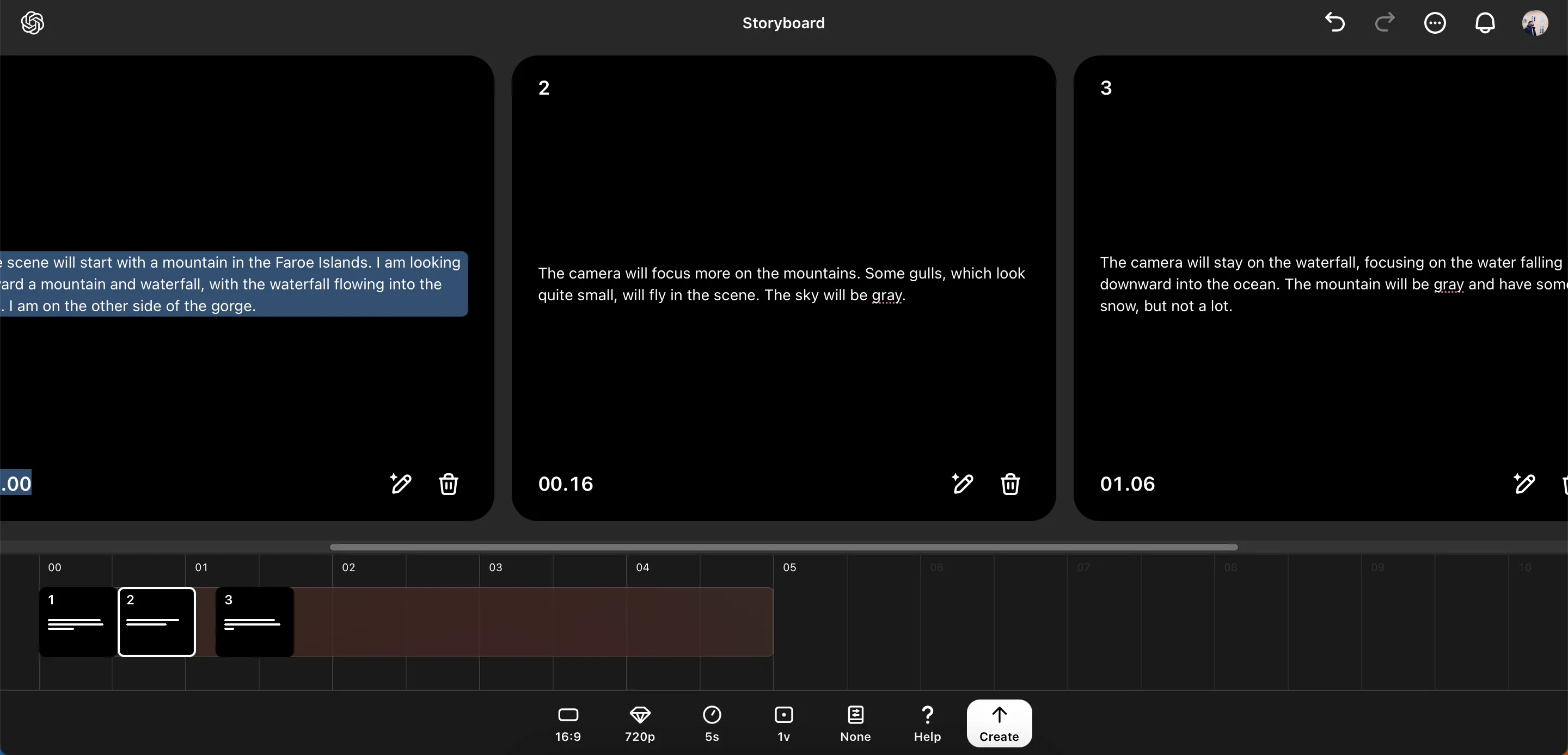 Công cụ storyboard trực quan trong ứng dụng Sora, giúp người dùng dễ dàng xây dựng kịch bản video AI.