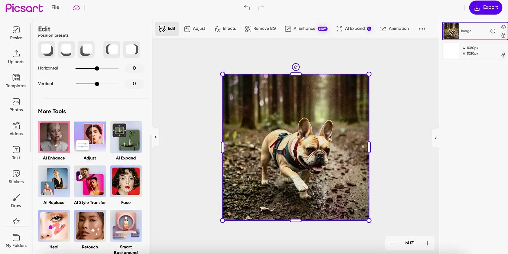 Công cụ tạo ảnh AI của Picsart với các tùy chọn phong cách và biến đổi hình ảnh