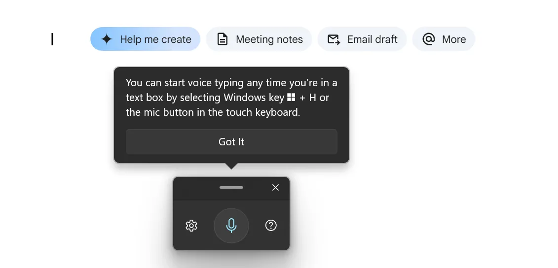 Công cụ Voice Typing của Windows hoạt động trên Google Docs