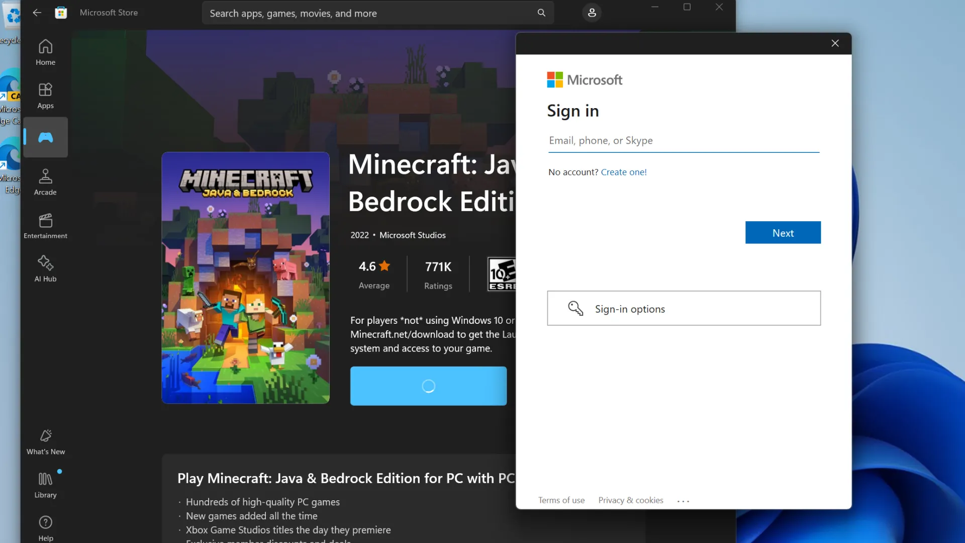 Cửa hàng Microsoft Store yêu cầu đăng nhập tài khoản Microsoft để mua hoặc tải ứng dụng