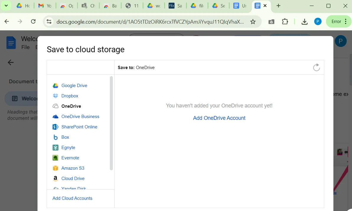 Cửa sổ lưu vào dịch vụ lưu trữ đám mây khác từ Google Drive trong Chrome