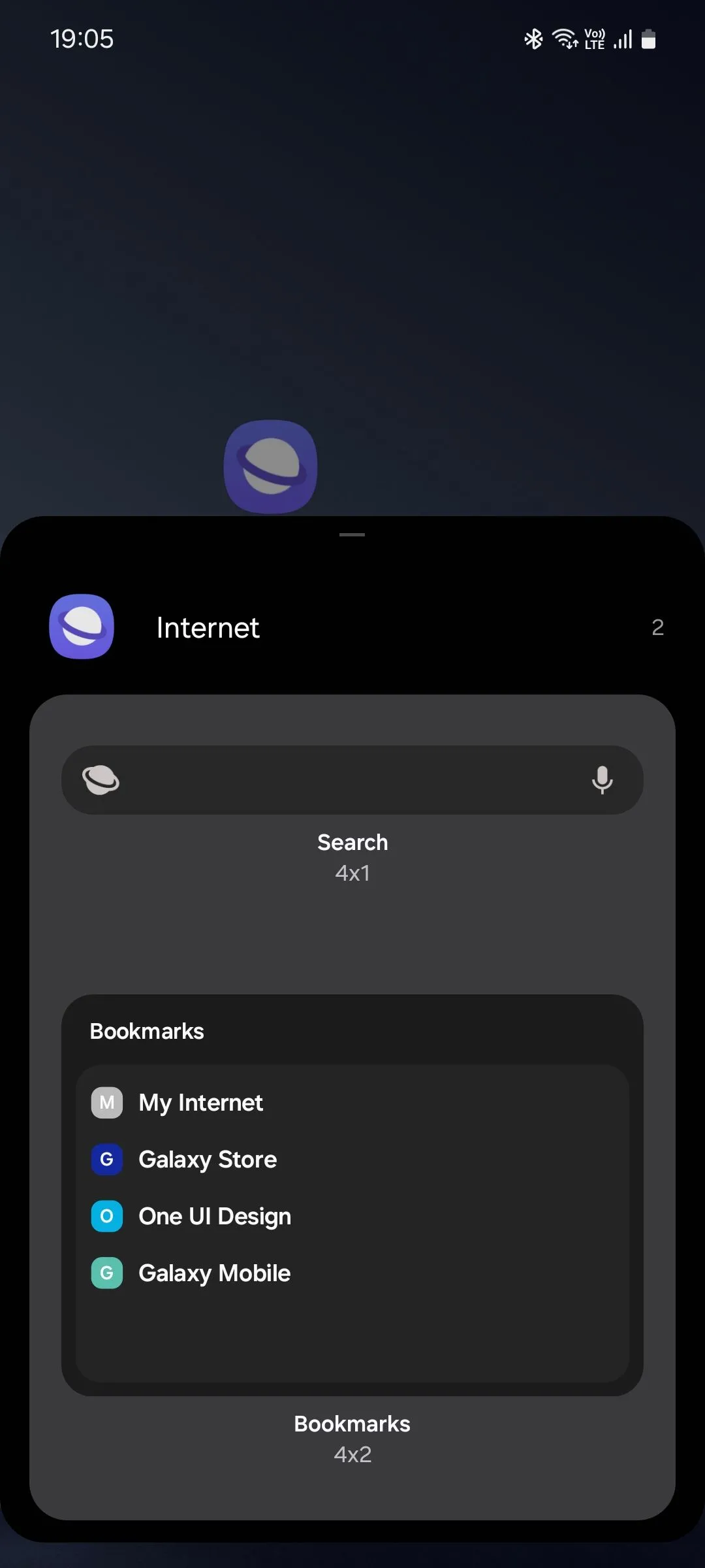 Danh sách các widget có sẵn của Samsung Internet trên điện thoại Samsung