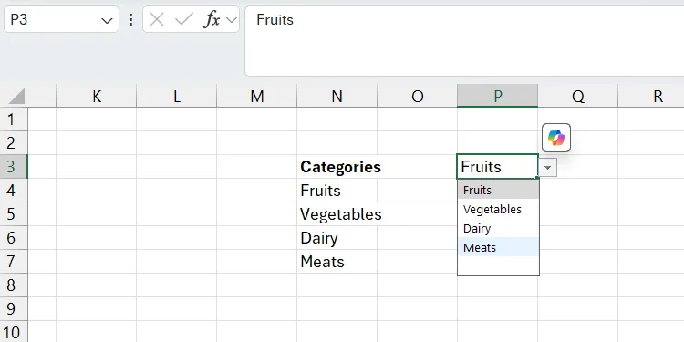 Danh sách thả xuống trong Excel có khoảng trống thừa ở cuối chưa được tối ưu