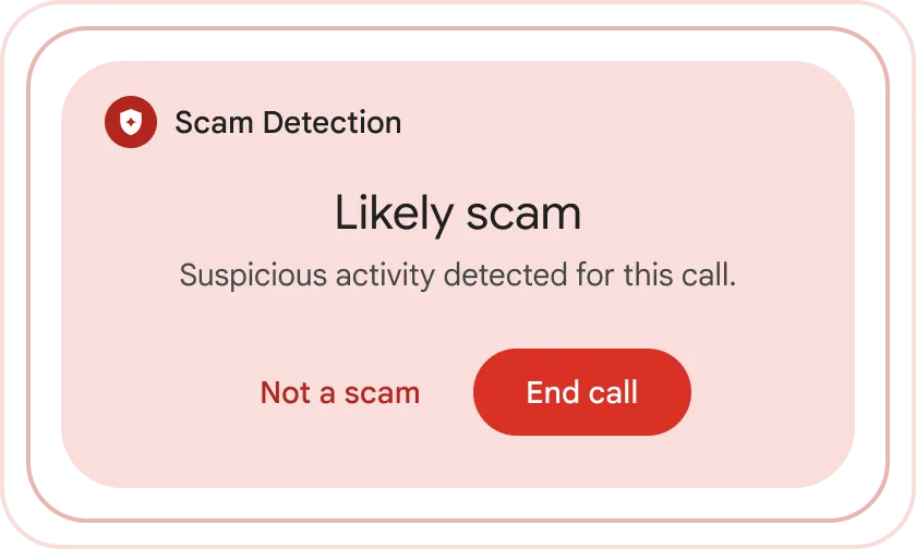 Điện thoại Google Pixel hiển thị cảnh báo cuộc gọi lừa đảo với dòng chữ "Scam Detected"