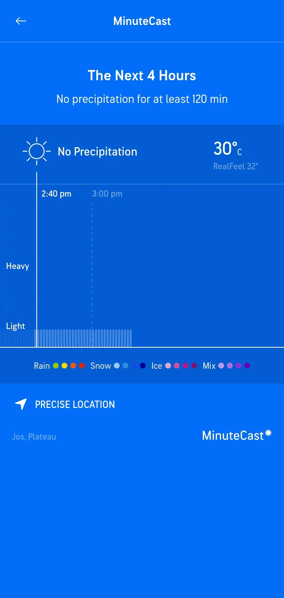 Dự báo MinuteCast của AccuWeather cho thấy không có mưa trong 120 phút tới.