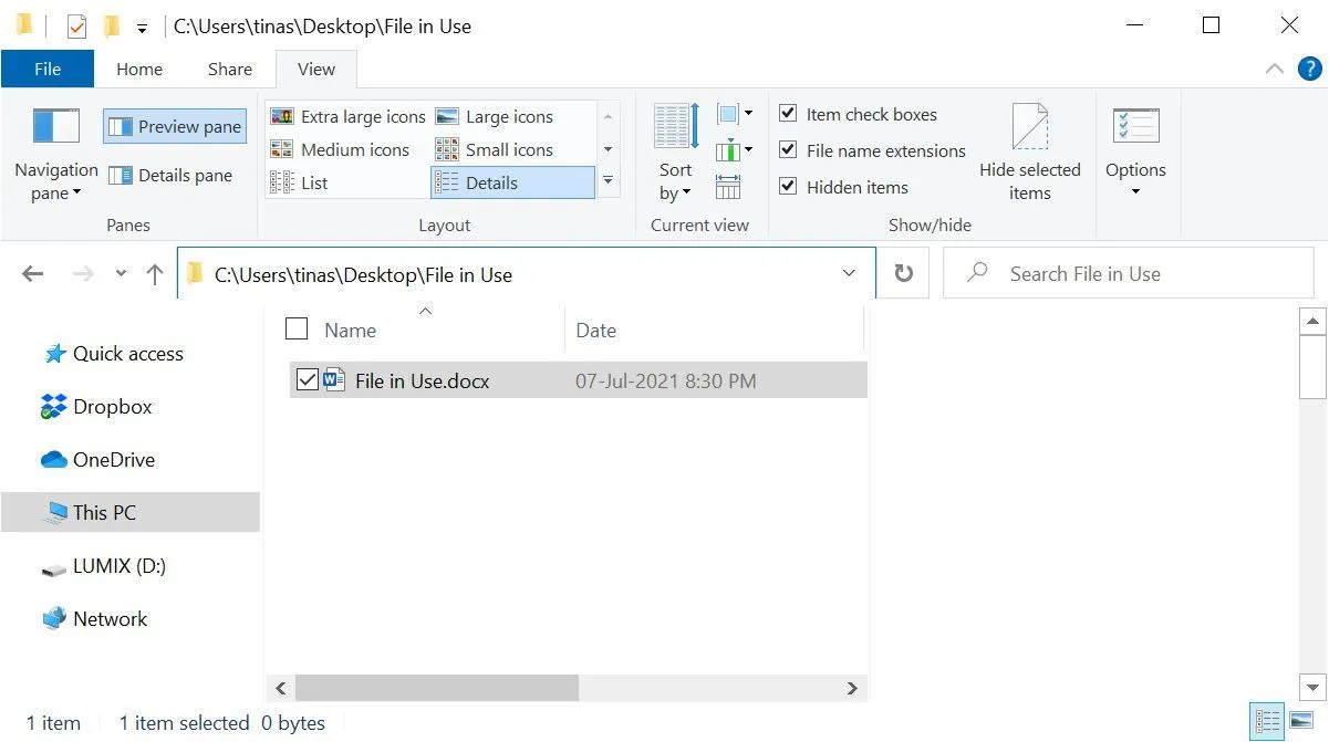 Đường dẫn thư mục của một tệp tin hiển thị trên thanh địa chỉ của File Explorer Windows.