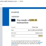 Email thông báo giao dịch gian lận 250 USD trên thẻ tín dụng Amazon Prime