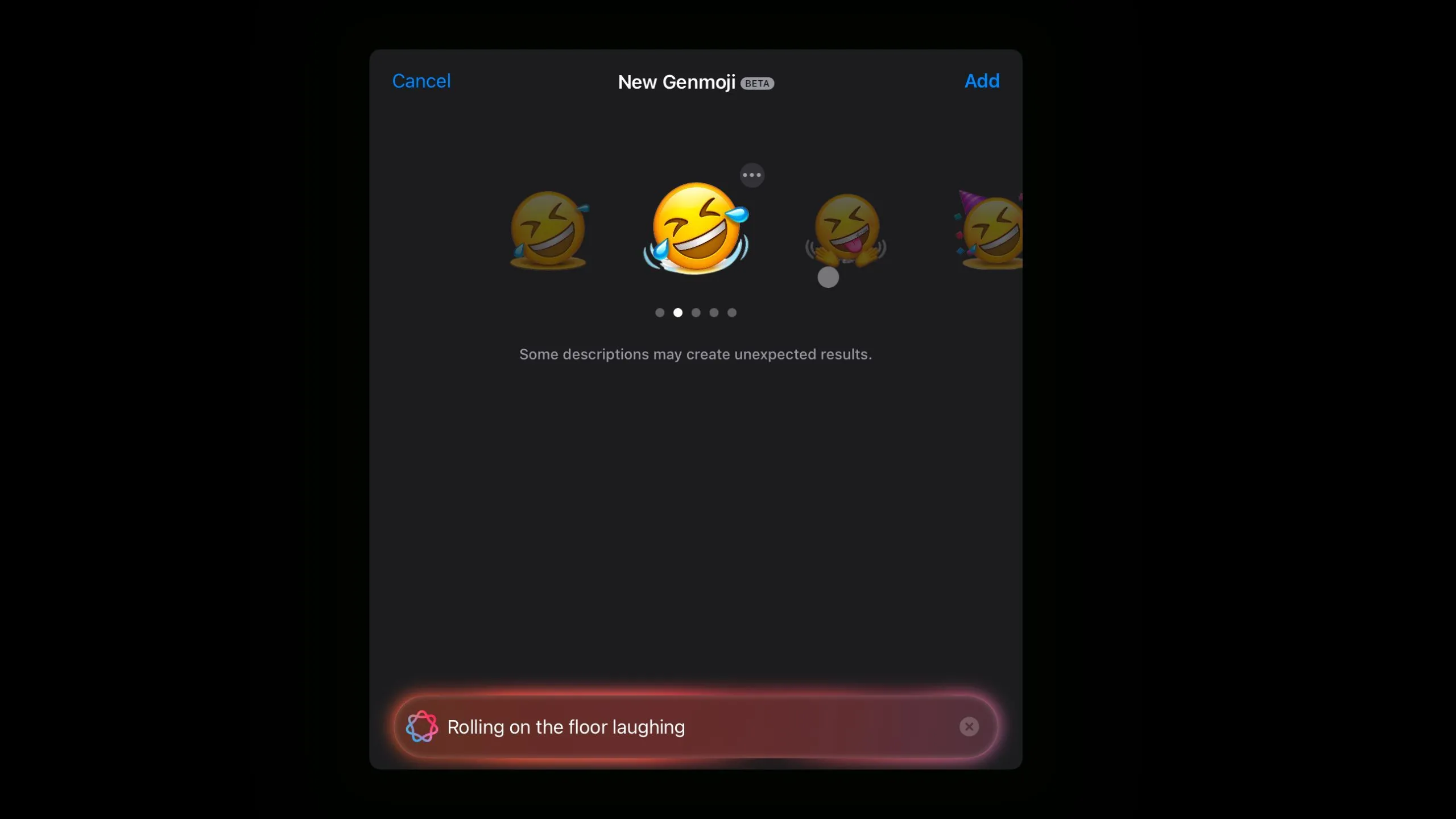 Genmoji tạo biểu tượng cảm xúc cười lăn lộn sàn nhà không đúng phong cách Apple