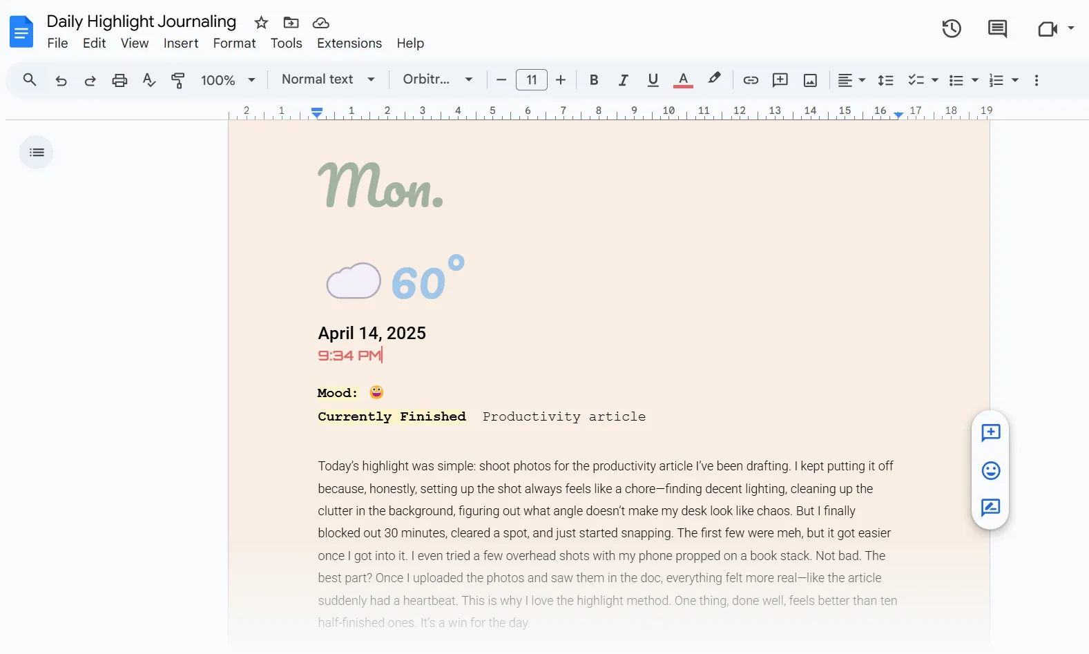 Ghi chép Daily Highlight và nhật ký tiến độ trong Google Docs
