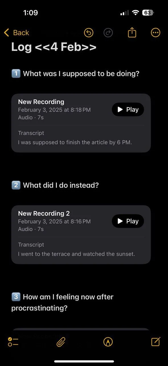 Ghi chú đã được tự động chuyển ngữ trong nhật ký chống trì hoãn trên Apple Notes