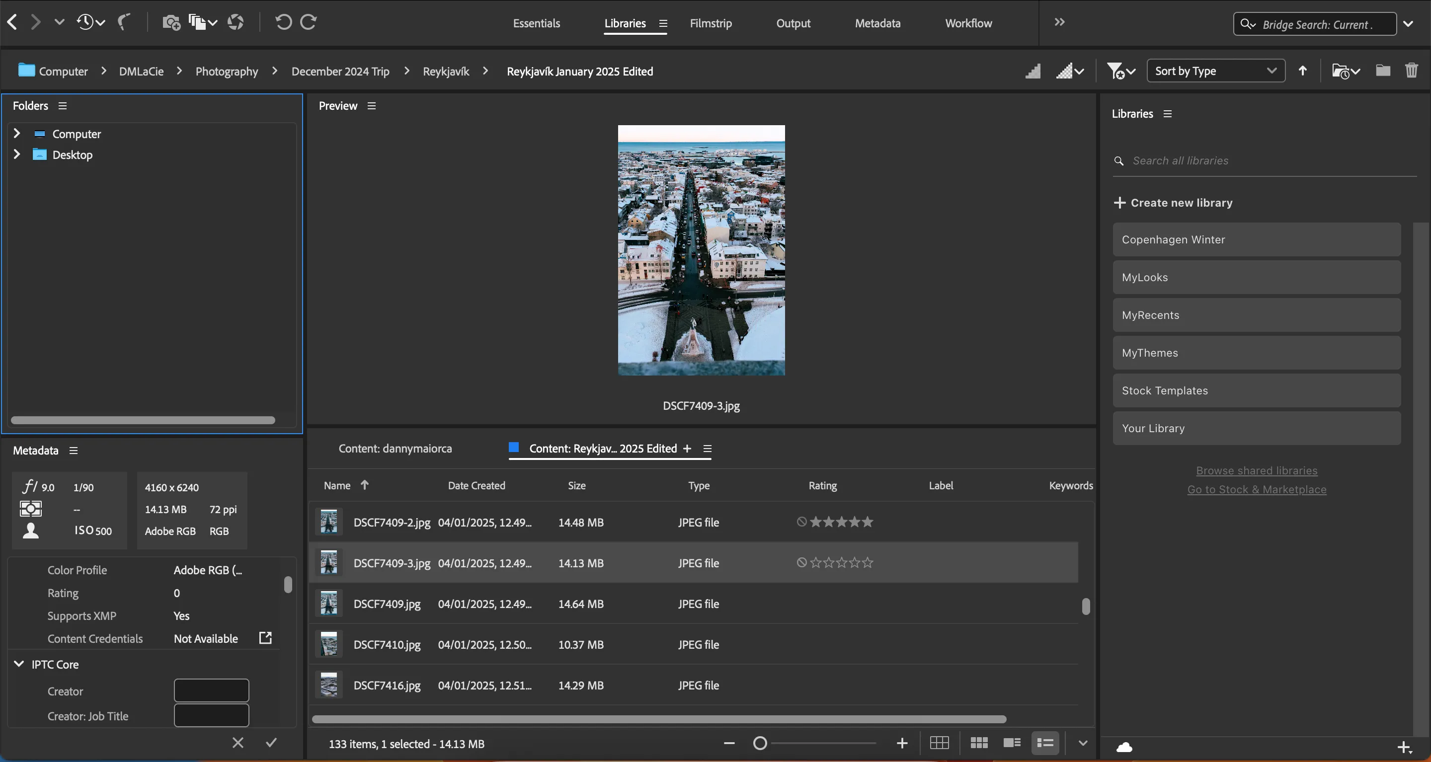 Giao diện Adobe Bridge hiển thị hệ thống đánh giá sao cho hình ảnh