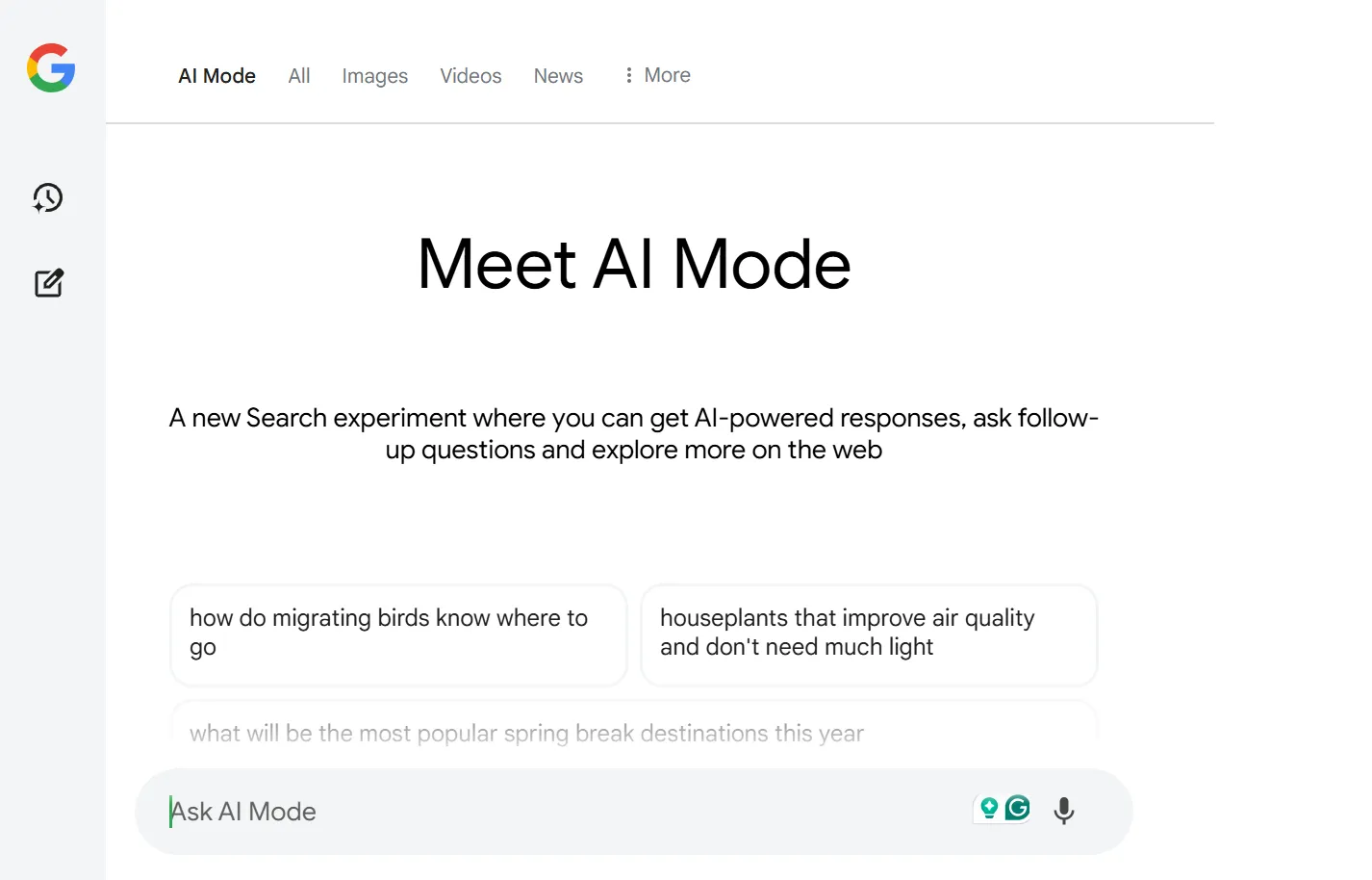 Giao diện "AI Mode" mới của Google Search với khả năng trò chuyện AI