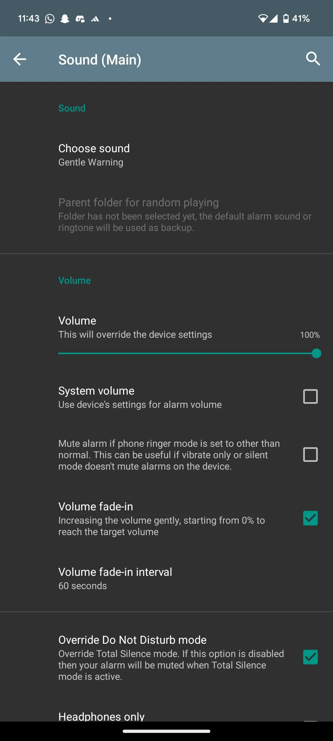 Giao diện AMdroid với các tùy chọn thách thức khi tắt báo thức như CAPTCHA và giải toán