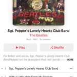 Giao diện Apple Music hiển thị trang album hoặc bài hát để tạo đài phát thanh