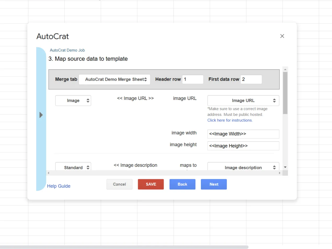 Giao diện Autocrat hiển thị quy trình kết nối dữ liệu từ Google Sheets với mẫu tài liệu để tạo báo cáo cá nhân hóa
