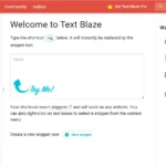 Giao diện bảng điều khiển Text Blaze hiển thị các snippet đã tạo và thư mục quản lý