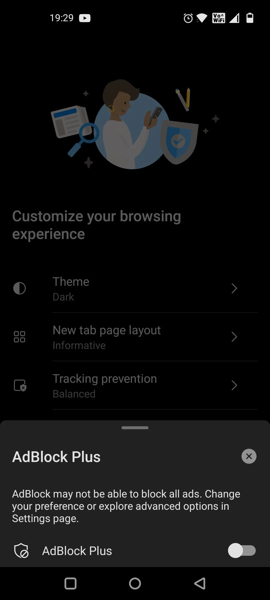 Giao diện bật AdBlock Plus trong quá trình thiết lập trình duyệt Microsoft Edge