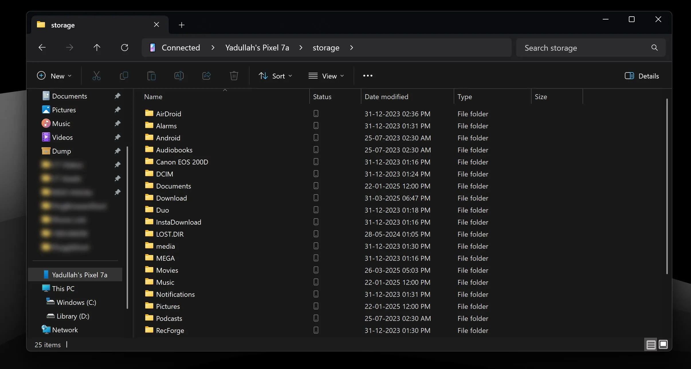 Giao diện bộ nhớ điện thoại được truy cập trực tiếp từ Windows File Explorer