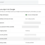 Giao diện cài đặt bảo mật tài khoản Google, nơi kiểm tra email và số điện thoại khôi phục