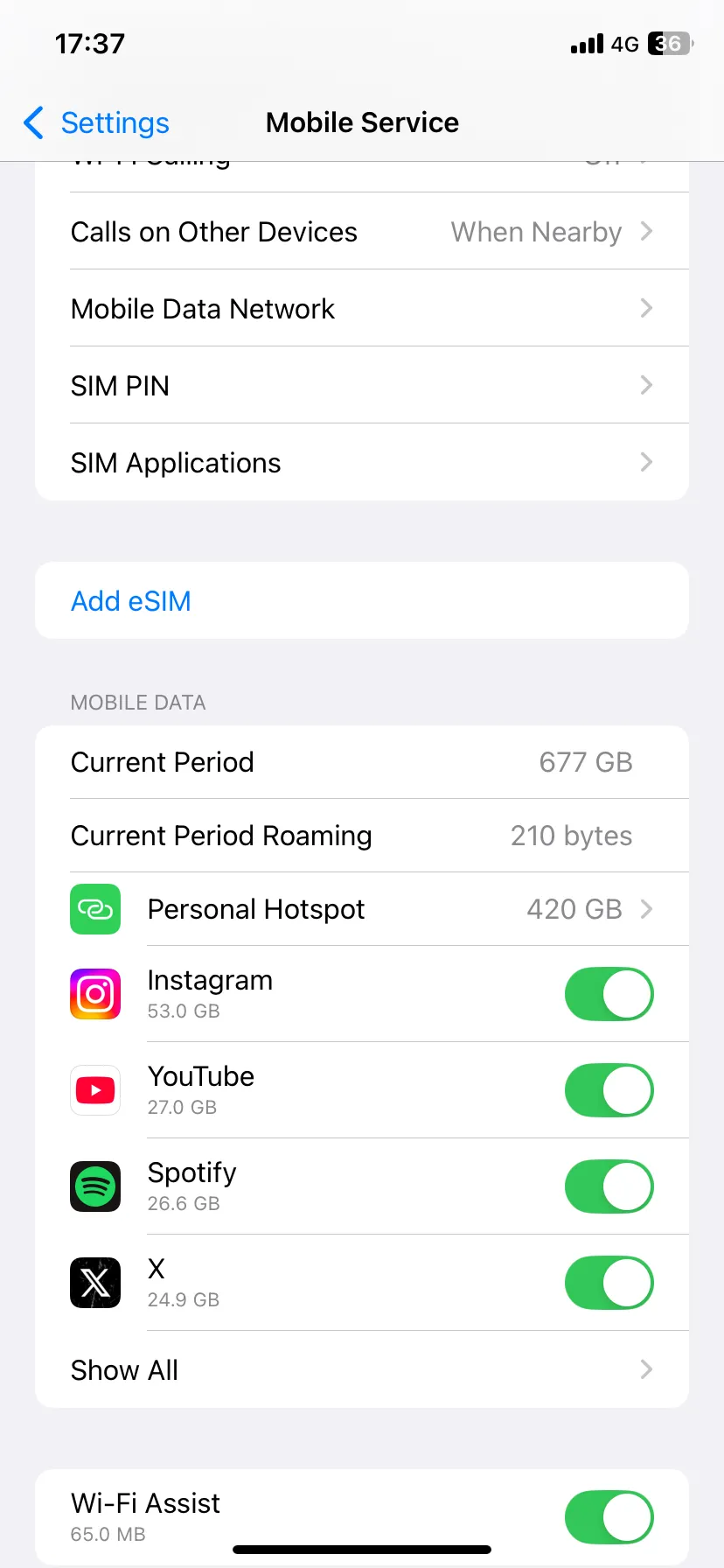Giao diện cài đặt Dịch vụ di động trên iPhone để quản lý quyền truy cập dữ liệu Mail