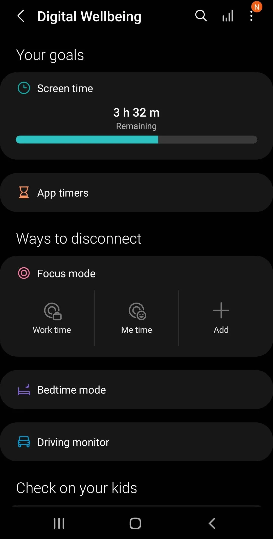 Giao diện cài đặt Digital Wellbeing trên Android để quản lý thời gian sử dụng ứng dụng