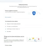 Giao diện cài đặt Dữ liệu và quyền riêng tư trong tài khoản Google, hiển thị bảng điều khiển quyền riêng tư chi tiết.