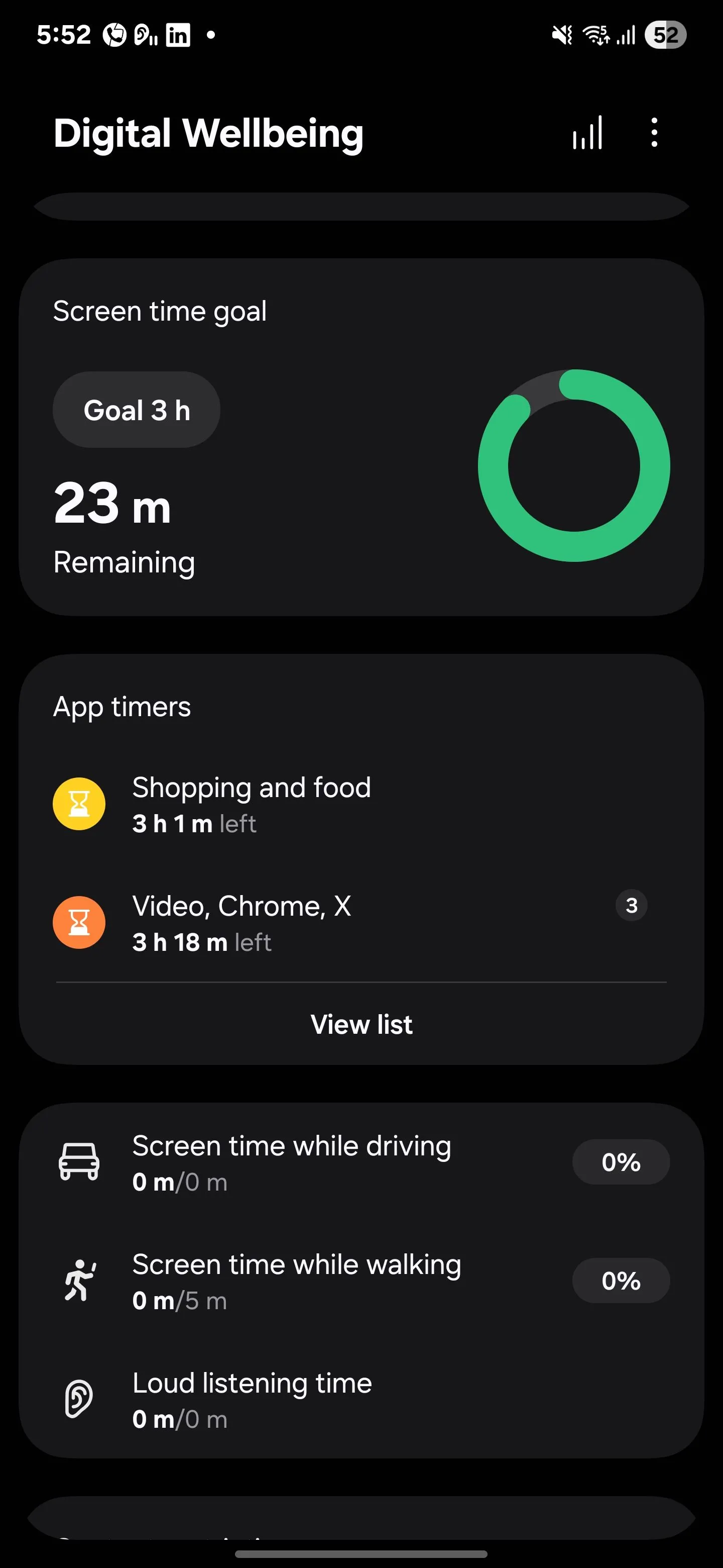 Giao diện cài đặt mục tiêu thời gian sử dụng màn hình hàng ngày trong Digital Wellbeing của Samsung.