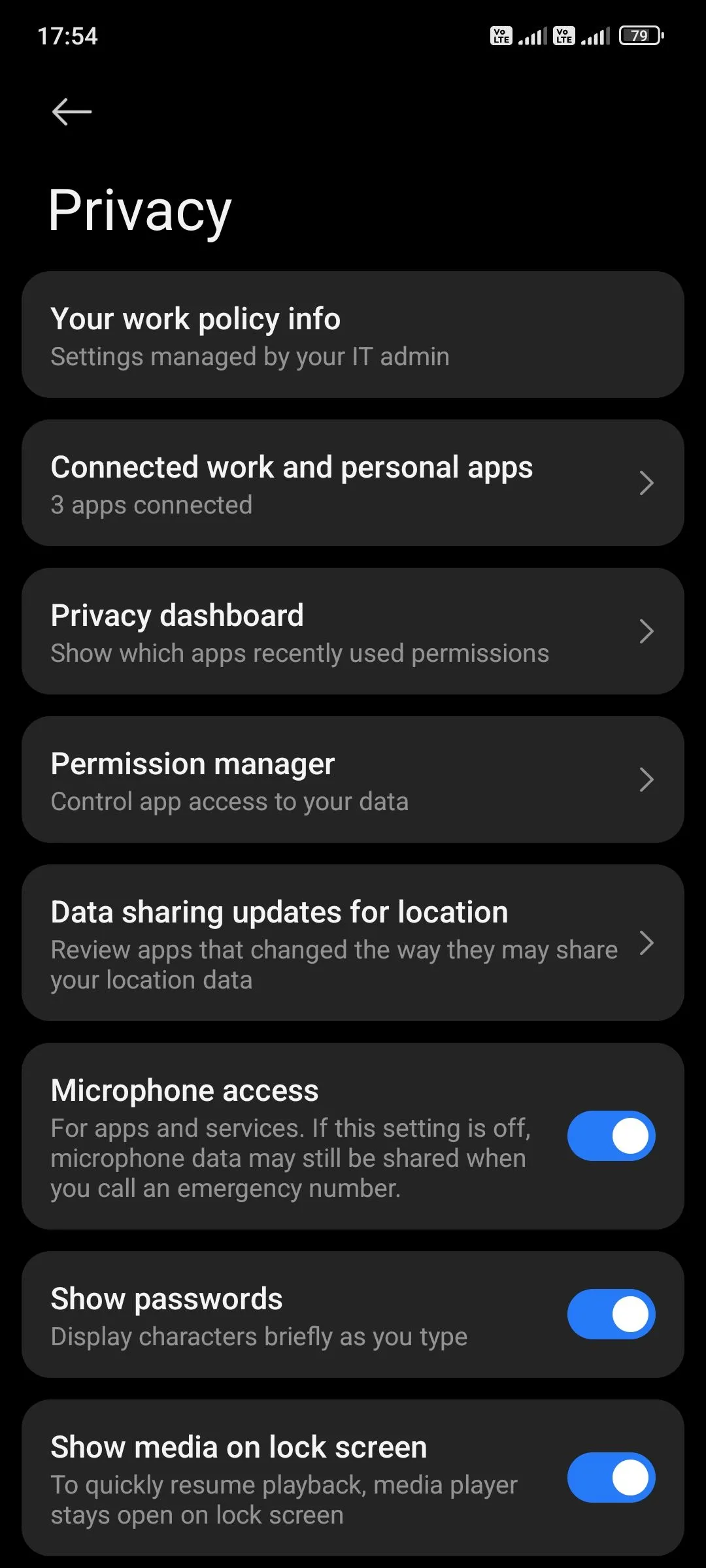 Giao diện cài đặt quyền riêng tư trên Android với tùy chọn 'Trình quản lý quyền' để quản lý quyền truy cập ứng dụng.