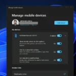 Giao diện cài đặt thiết bị di động trong Windows 11 hiển thị điện thoại Android đã kết nối và tùy chọn xem trong File Explorer