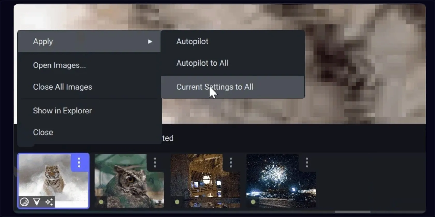 Giao diện cài đặt tính năng Autopilot thông minh trong phần mềm Topaz Labs