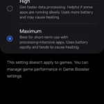 Giao diện cài đặt Tốc độ xử lý trên điện thoại Samsung Galaxy
