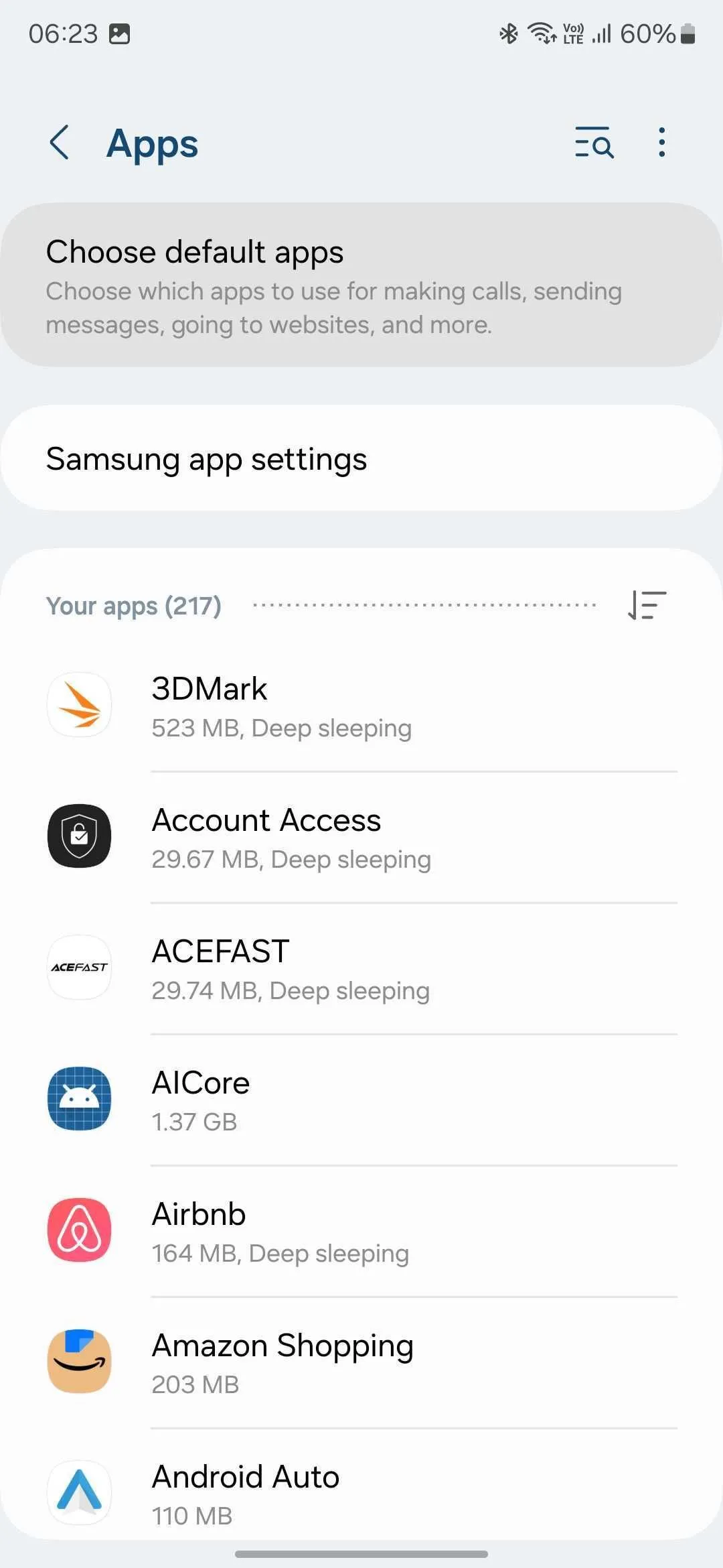 Giao diện cài đặt Ứng dụng trên điện thoại Android