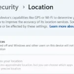 Giao diện cài đặt Vị trí trên Windows 11, hiển thị nút bật tắt Dịch vụ vị trí.