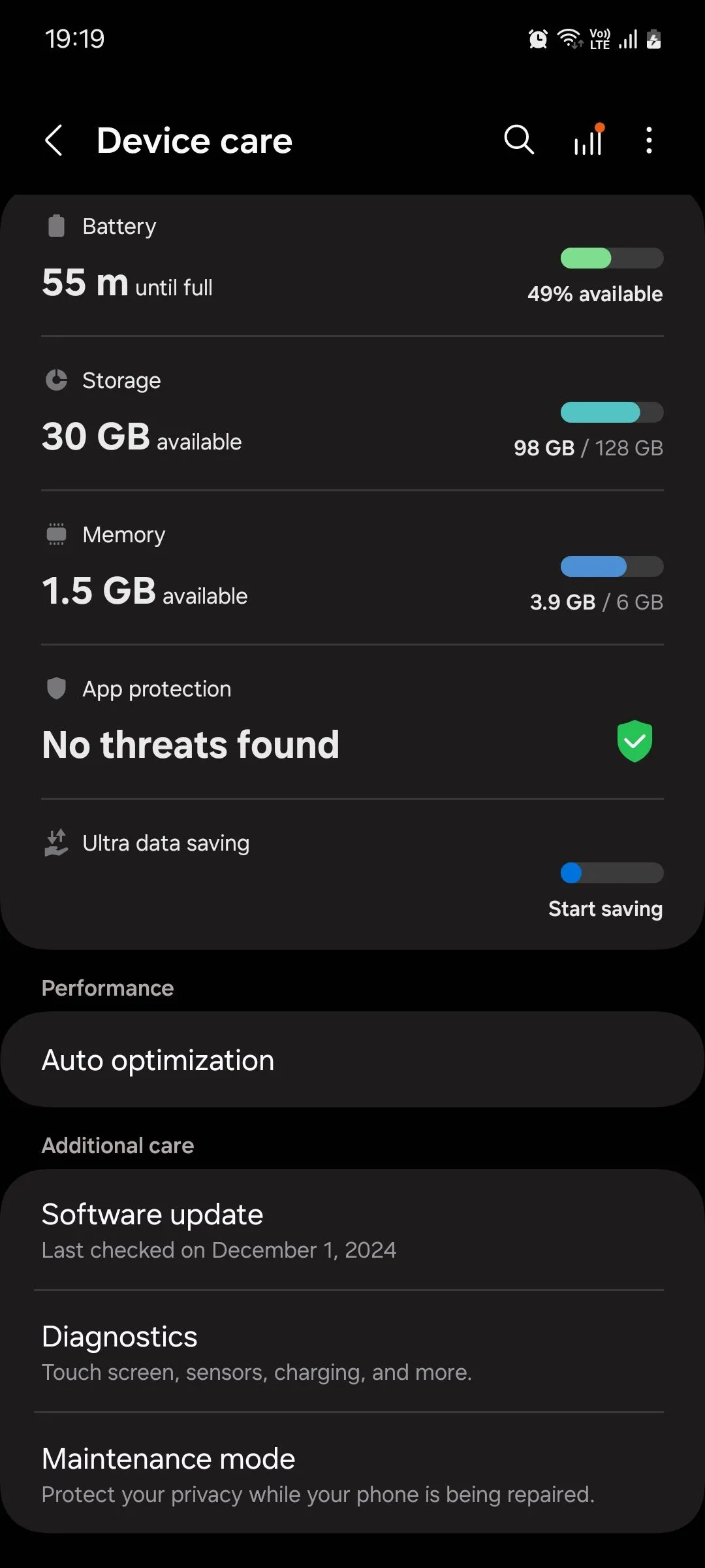 Giao diện Chăm sóc thiết bị Samsung One UI để tối ưu hóa hiệu suất