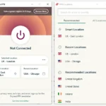 Giao diện chính của ứng dụng ExpressVPN với danh sách vị trí máy chủ và nút kết nối VPN