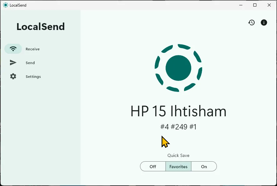 Giao diện chính của ứng dụng LocalSend trên hệ điều hành Windows 11 cho phép chia sẻ tệp