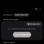 Giao diện chính Samsung Quick Share hiển thị các tùy chọn chia sẻ file qua mã QR và liên kết