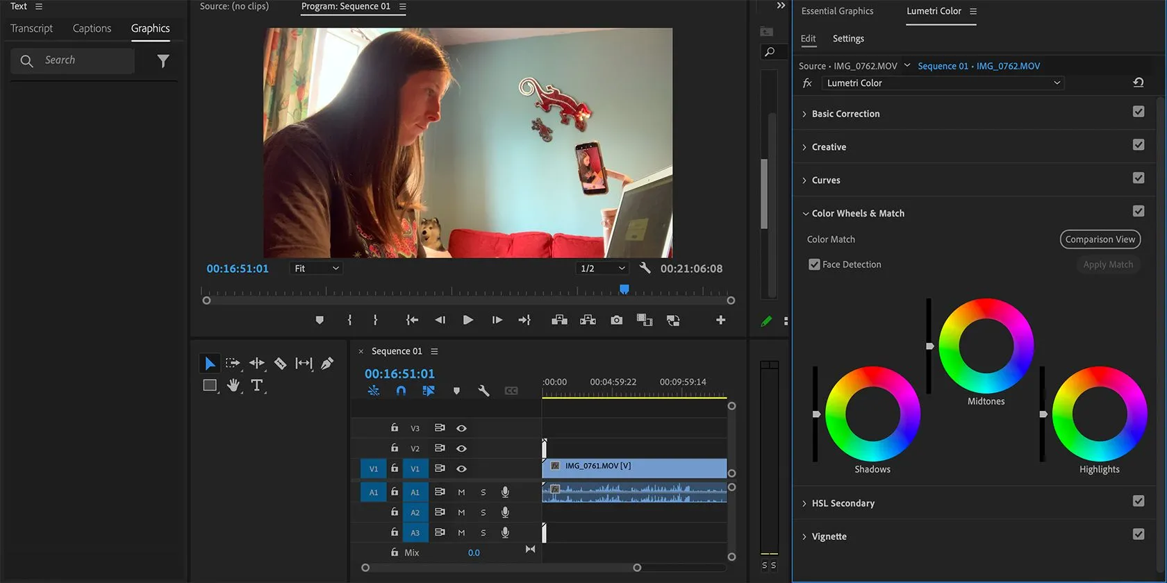 Giao diện chỉnh sửa màu sắc trong Adobe Premiere Pro, minh họa phần mềm chuyên dụng gặp khó khăn trên chip ARM